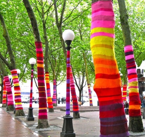 Yarn Bombing, Guerrilla Crochet - Occidental Park, Seattle