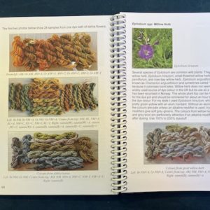 Interior of spiral bound book with images of dyed yarn