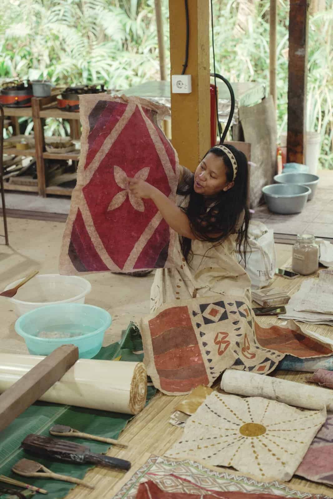 Naturally dyed handmade bark paper at Cinta Bumi Artisans